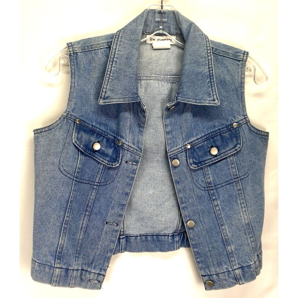Lew Magram Women's Sz 4 Denim Trucker Jacket Vest Western Biker Party 34" Bust